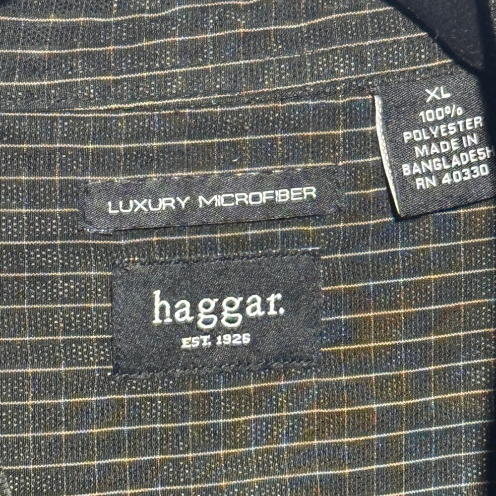Haggar Luxury Microfiber Shirt Mens XL Black Gold‎ Pinstripe Short Sleeve - Picture 2 of 7